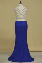 Load image into Gallery viewer, 2024 Mermaid V Neck With Beading Prom Dresses Elastic Satin Sweep Train