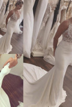 Load image into Gallery viewer, 2024 Mermaid Scoop Satin With Appliques Wedding Dresses Court Train
