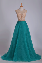 Load image into Gallery viewer, 2024 Organza Scoop With Sash And Applique Prom Dresses A Line