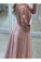 A-Line/Princess Bateau Long Sleeves Floor-Length Lace Chiffon Dresses