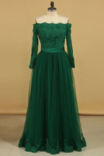 Load image into Gallery viewer, 2024 Boat Neck Long Sleeves With Applique Prom Dresses Floor Length