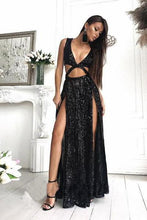 Load image into Gallery viewer, 2023 Charming Sexy Sequin Sparkly Simple Rose Gold and Black Split Fashion Prom SRS10074