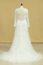 Load image into Gallery viewer, 2024 Plus Size V-Neck Long Sleeves Wedding Dresses With Applique Tulle