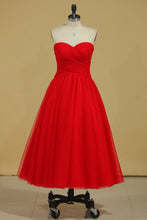 Load image into Gallery viewer, 2024 Red Sweetheart Prom Dresses A Line Tulle With Ruffles Ankle Length Size 8