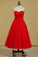 2024 Red Sweetheart Prom Dresses A Line Tulle With Ruffles Ankle Length Size 8