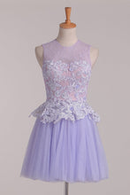 Load image into Gallery viewer, 2024 Homecoming Dresses A Line Scoop With Applique Tulle &amp; Lace Short/Mini