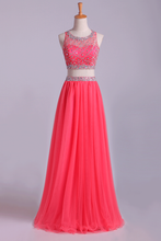 Load image into Gallery viewer, 2024 Two-Piece Bateau Beaded Bodice Princess Prom Dress Pick Up Tulle Skirt Floor Length