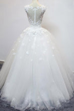 Load image into Gallery viewer, 2024 Scoop Wedding Dresses A Line Tulle With Applique Court Train