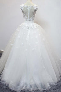 2024 Scoop Wedding Dresses A Line Tulle With Applique Court Train
