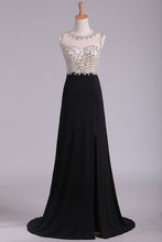 Load image into Gallery viewer, 2024 Black Scoop Prom Dresses Sheath With Beading And Slit Spandex
