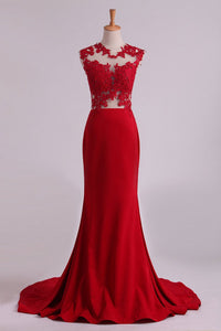 2024 Red Scoop Mermaid Prom Dresses With Applique