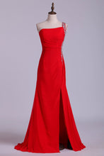 Load image into Gallery viewer, 2024 Petite Size Evening Dresses Floor Length One Shoulder Chiffon With Slit