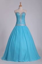 Load image into Gallery viewer, 2024 Tulle Floor Length Sweetheart Beaded Bodice Prom Gown A Line