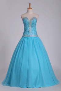 2024 Tulle Floor Length Sweetheart Beaded Bodice Prom Gown A Line