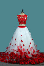 Load image into Gallery viewer, 2024 Scoop A Line Tulle Two-Piece Wedding Dresses With Applique And Handmade Flower