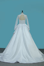 Load image into Gallery viewer, 2024 Long Sleeves Satin Wedding Dresses High Neck Open Back A Line