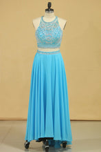 Load image into Gallery viewer, 2024 Two-Piece Scoop Prom Dresses A Line Open Back Chiffon &amp; Tulle With Beading