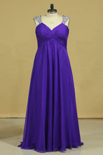 Load image into Gallery viewer, 2024 Prom Dresses A-Line Chiffon With Beads And Ruffles Regency