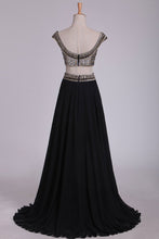 Load image into Gallery viewer, 2024 Off The Shoulder Two-Piece A Line Prom Dresses Chiffon With Beading Floor Length
