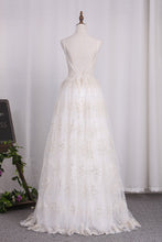Load image into Gallery viewer, 2024 New Arrival Spaghetti Straps A Line Lace Wedding Dresses Open Back