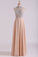2024 High Neck Prom Dresses A Line Chiffon With Beading Sweep Train