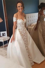 Load image into Gallery viewer, Pretty Of The Shoulder Lace Satin Long Wedding Dresses Wedding Gowns