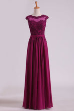 Load image into Gallery viewer, 2024 Evening Dresses Scoop A-Line Chiffon With Applique And Belt