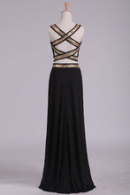 Load image into Gallery viewer, 2024 Black Open Back Two Pieces Sheath Prom Dresses Spandex With Beads And Slit