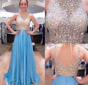 New Fashion Blue With Beads Mermaid Backless Prom Dress Evening Gowns For Teen RS147