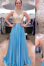Load image into Gallery viewer, New Fashion Blue With Beads Mermaid Backless Prom Dress Evening Gowns For Teen RS147