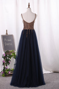 2023 New Arrival Prom Dresses Spaghetti Straps Tulle A Line Zipper Up
