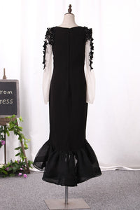 2023 Prom Dresses Sheath Scoop Spandex And Tulle With Applique And Handmade Flower
