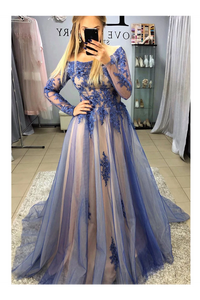 A-Line Long Sleeves Sweep Train Prom Dresses With SRSPB3SD2T7