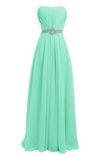 Load image into Gallery viewer, Cheap Classy Mint A-line Strapless Beading Chiffon Sleeveless Pleat Long Prom Dresses RS774