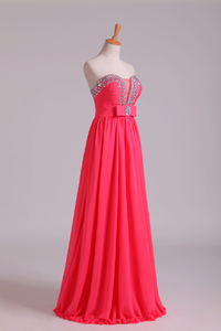 2024 Prom Dresses Sweetheart A Line Chiffon With Ruffles Floor Length