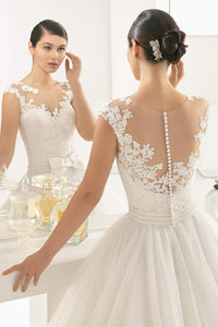 2024 New Arrival Wedding Dresses A Line Scoop Tulle With Applique Sweep Train