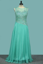 Load image into Gallery viewer, 2024 Scoop Neckline Prom Dresses A Line Beaded Bodice Floor Length Open Back
