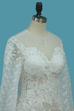 Load image into Gallery viewer, 2024 A Line Prom Dresses Scoop Long Sleeves Lace With Applique