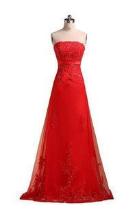 Sweetheart Pretty A-line Strapless Prom Dresses Applique Prom Dress Long Prom Dresses RS758