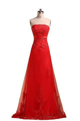 Sweetheart Pretty A-line Strapless Prom Dresses Applique Prom Dress Long Prom Dresses RS758