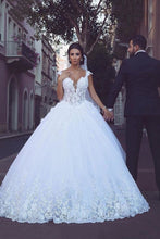 Load image into Gallery viewer, 2024 Off The Shoulder Wedding Dresses Tulle With Applique A Line Court Train