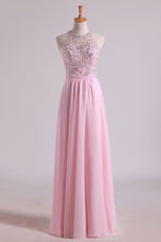Load image into Gallery viewer, 2024 Simple Prom Dresses Scoop A Line Chiffon With Beading Floor Length