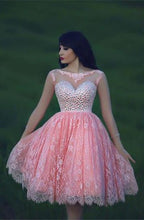 Load image into Gallery viewer, Lace Pink Homecoming Dress Lace Short Prom Dress Country Homecoming Gowns RS903