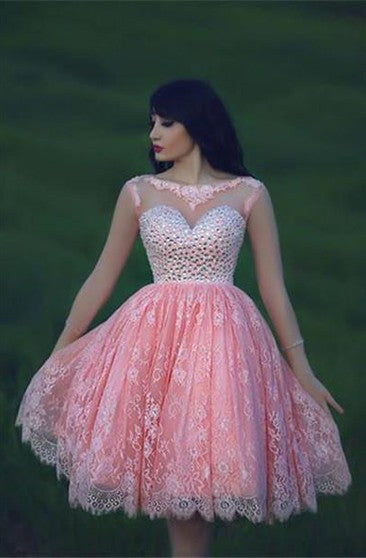Lace Pink Homecoming Dress Lace Short Prom Dress Country Homecoming Gowns RS903