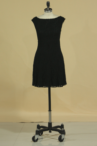 2024 Black Bateau A-Line Homecoming Dresses Lace Short/Mini