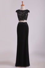 Load image into Gallery viewer, 2024 Prom Dresse Scoop Sheath With Applique And Beads Two-Piece Spandex