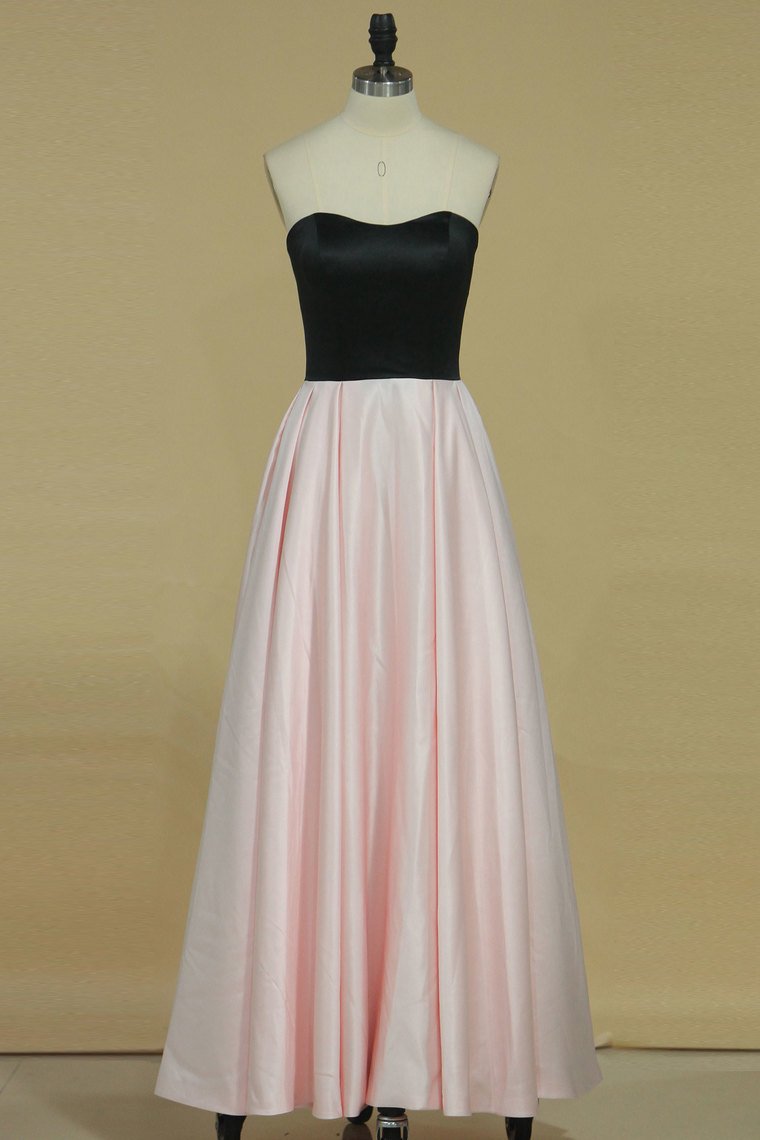 2024 Bicolor A Line Scalloped Neckline Prom Dresses Satin Ankle Length