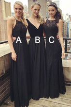Load image into Gallery viewer, Formal A-Line Black Chiffon Lace Long Elegant Wedding Party Dresses Bridesmaid Dresses
