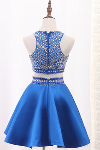2023 Homecoming Dresses A-Line Scoop Satin Beads&Sequins Short/Mini