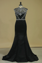 Load image into Gallery viewer, 2024 High Neck Prom Dresses Mermaid Beaded Bodice Satin Open Back
